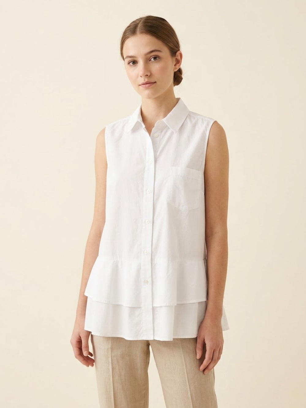 kate spade White Sleeveless Tiered Button-Down Top